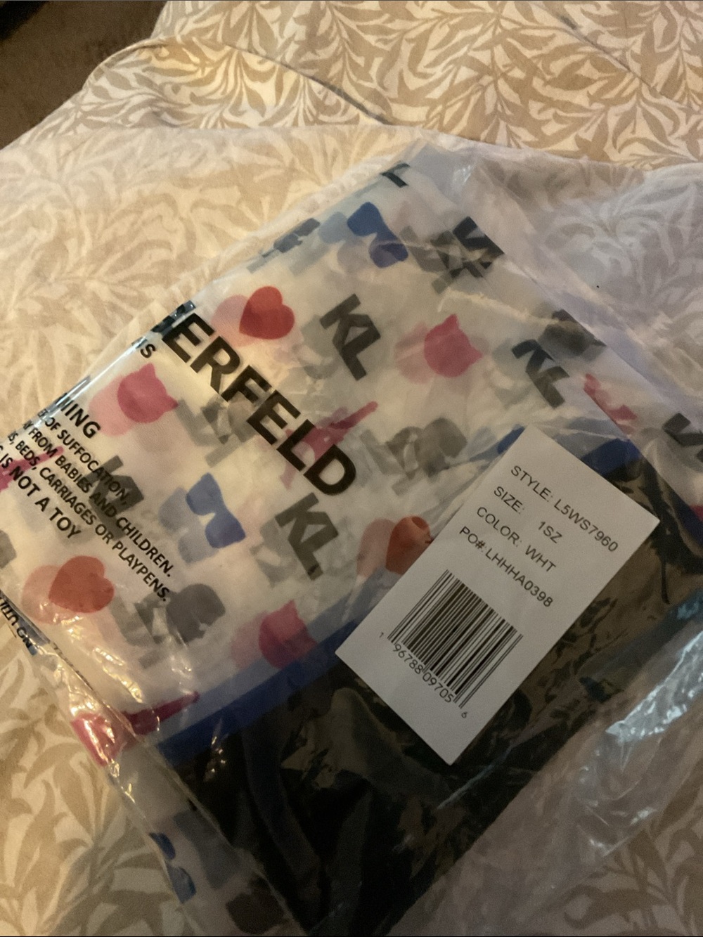 NWT Karl Lagerfeld White Scarf with Pink, Red & Blue Motifs